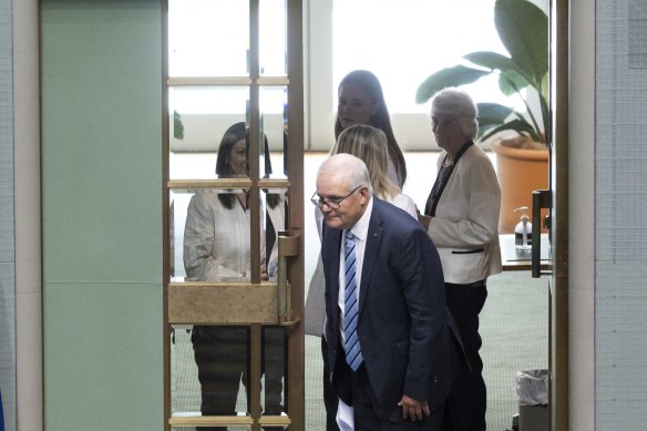 Former prime minister Scott Morrison leaves the House of Representatives after his valedictory speech, at Parliament House in Canberra last week. 