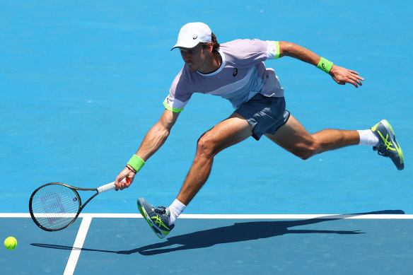 Alex de Minaur in action during the 2023 Kooyong Classic.