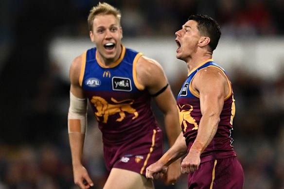 The fired up Oscar Allen and Dayne Zorko.