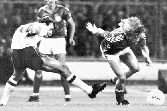  Trevor Francis (left) during the England v Denmark European Nations Cup soccer international at London’s Wembley Stadium in  1983.