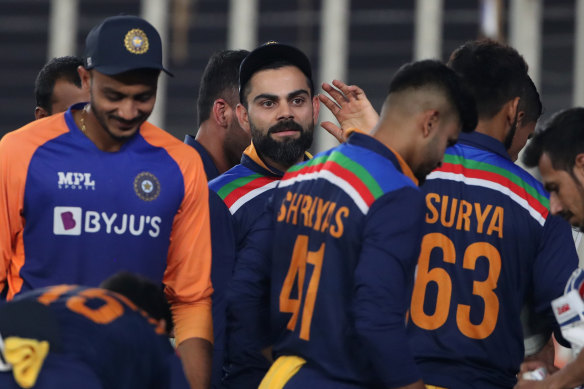 India captain Virat Kohli celebrates victory in the series-levelling fourth Twenty20 international against England.
