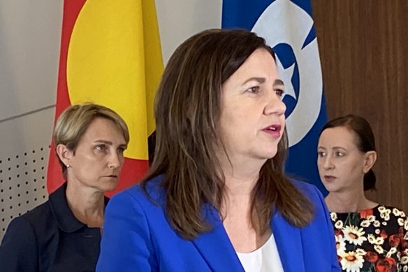 Queensland Deputy Health Officer Dr Sonya Bennett, Premier Annastacia Palaszczuk and Health Minister Yvette D’Ath announce the developments on Saturday morning. 