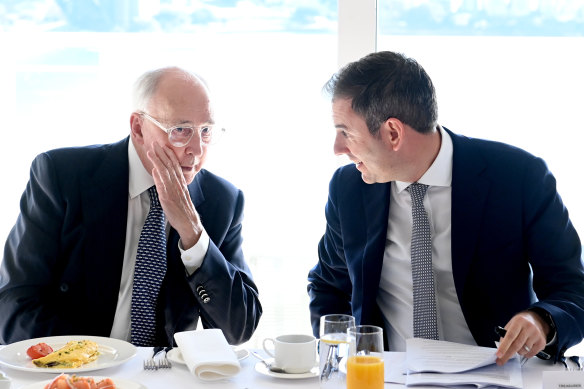 Jim Chalmers with former treasurer and prime minister Paul Keating. In his first 100 days, Keating helped establish a decade of economic reform.