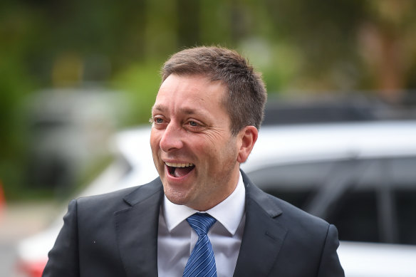 Matthew Guy arriving for Tuesday’s party-room meeting.