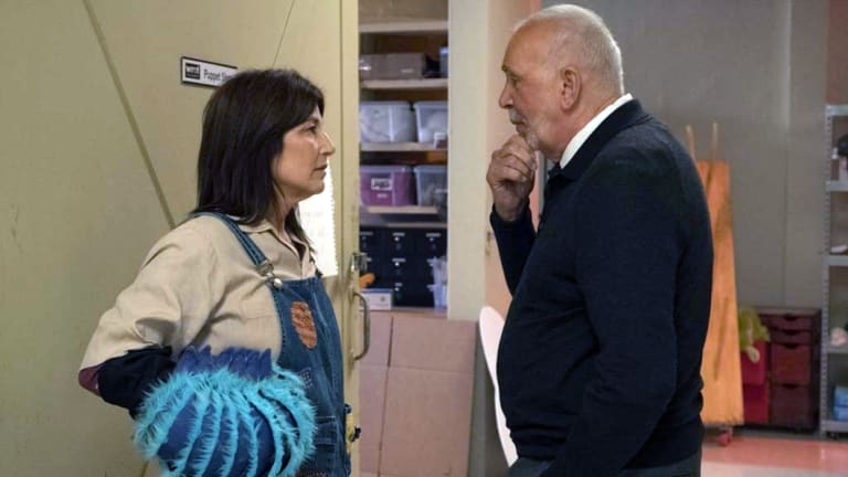 Catherine Keener as Deirdre and Frank Langella as Sebastian.