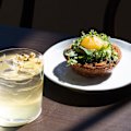 Pear tart and house made jasmine iced tea at Jinius, Dawes Point. 