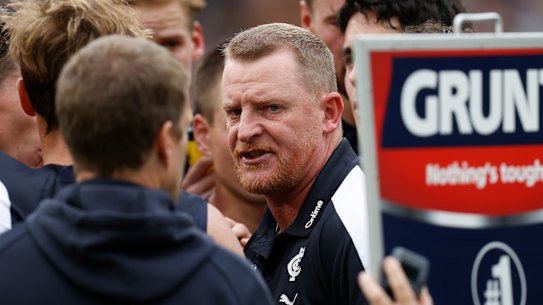 Carlton coach Michael Voss has spoken of the difficulty of halting opposition momentum mid-match.