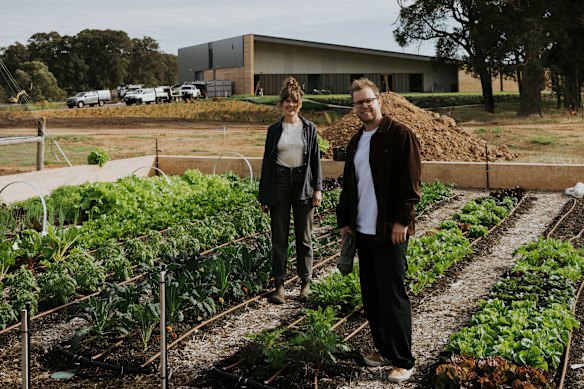 Amy Dyson and Brendan Pratt at Wayfinder's market garden.