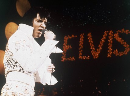Elvis Presley during a performance. 
