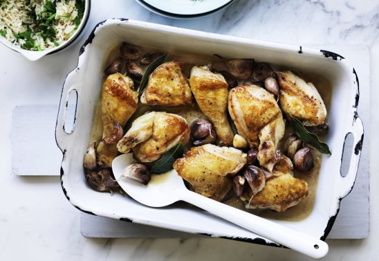 Food. Neil Perry's Spanish chicken with garlic and fresh bay leaves.
SMH GOOD WEEKEND Picture by WILLIAM MEPPEM
GW150411 SpanishÂ ChickenÂ garlicÂ andÂ bayÂ leaves
Neil Perry
William Meppem photog