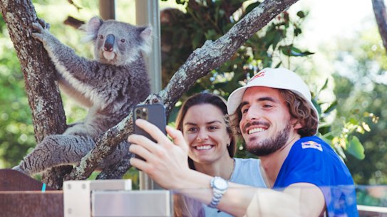 Stefanos Tsitsipas and Maria Sakkari visit Taronga Zoo on Saturday.