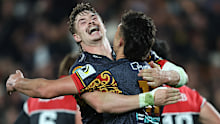 Chiefs players celebrate the victory.