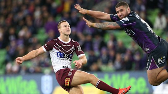 Daly Cherry-Evans of the Sea Eagles kicks the winning drop goal.