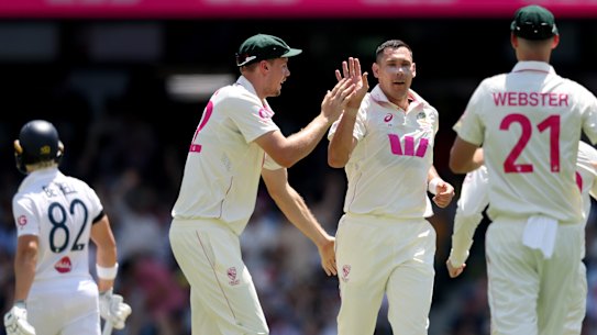 Scott Boland after dismissing Jacob Bethell at the SCG.