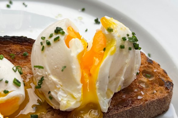 Poach the eggs for between 2 to 2.5 minutes, depending on how runny you like the yolk.