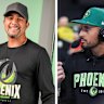 South East Melbourne Phoenix majority owner Romie Chaudhari and tennis star Nick Kyrgios, who is part of the team’s ownership group. 