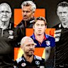 Coaches Chris Fagan (left) and Craig McRae (right) with assistants Daniel Giansiracusa, Daniel Pratt and Chad Cornes.
