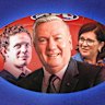 Options for the AFL Commission? From left: Former St Kilda and Collingwood player Luke Ball, former Collingwood president Eddie McGuire, and North Melbourne chair Sonja Hood.