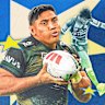 Jason Taumalolo (left) will overtake Johnathan Thurston (right) as the most capped North Queensland Cowboys player in history. 