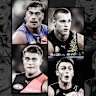 Some of the brightest young stars of four fallen powerhouses (clockwise from top left): Harley Reid (West Coast), Sam Lalor (Richmond), Jagga Smith (Carlton) and Sullivan Robey (Essendon).