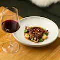 Pressé of Lamb shoulder with sweetbreads, rosemary, alliums and jus.