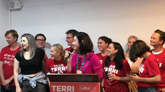 Terri Butler celebrates a rare win for Labor in Queensland in the Brisbane electorate of Griffith.