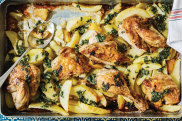 Chicken and potato traybake with lemon and garlic dressing from Bayrut the cookbook.