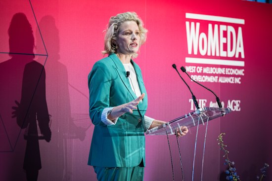 Housing Minister Clare O’Neil speaks at WoMEDA’s West of Melbourne summit.