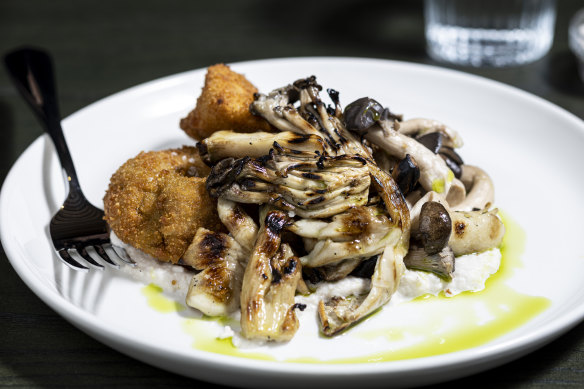 Greasy Zoes’ crumbed lion’s mane schnitzel.