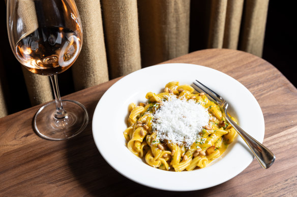 Canestri pasta with pumpkin-miso sauce.
