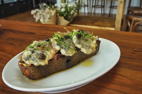 Sweet and sour sardines on sourdough toast.