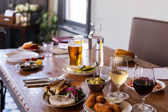Shared plates in the light and bright dining room.