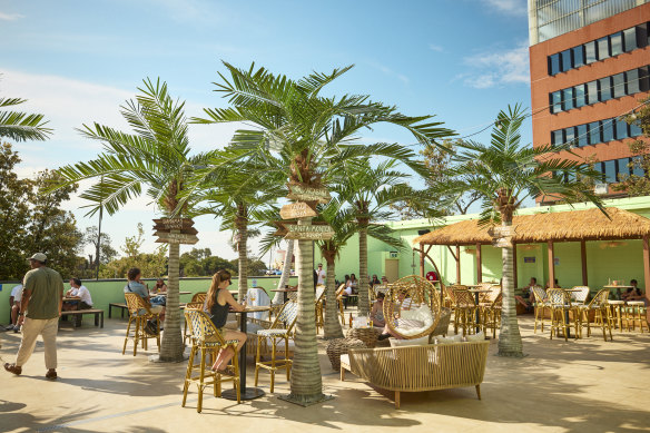 Moon Dog Beach Club is metres from Frankston Beach, which it’s drawn on for its theme.