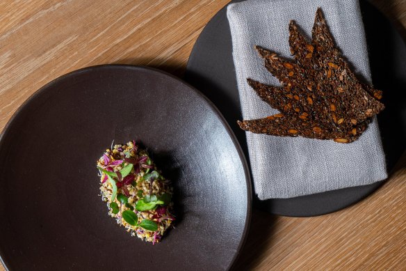 Red clover sprouts with cultured cashew and pumpernickel toast. 