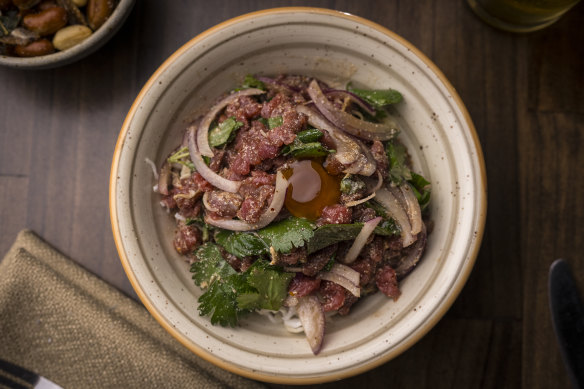 Northern Thai raw beef gets a lift from chilli and fresh herbs.