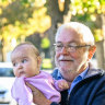 Michael Coates and his grand daughter at school drop off time on Tuesday morning near Caulfield Grammar in Glen Iris. 