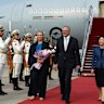 Prime Minister Anthony Albanese and his fiancée Jodie Haydon arrive in Beijing