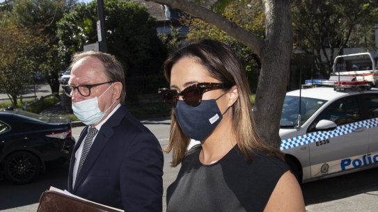 Kristin Fisher arrives at Waverley Local Court last week with her lawyer Michael Bowe.
