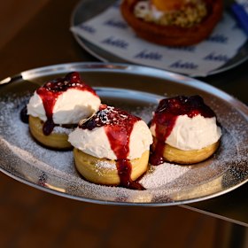 Idle sourdough crumpets with creme fraiche and berry compote.