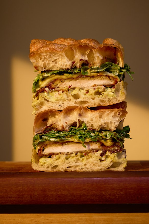 The Mediterranean fried chicken focaccia. 
