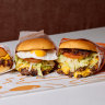 Two Yolks’ burgers feature imported American buns, Cape Grim grass-fed beef and Bangalow pork.