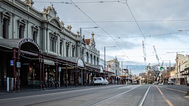 All quiet in North Melbourne on Saturday morning.