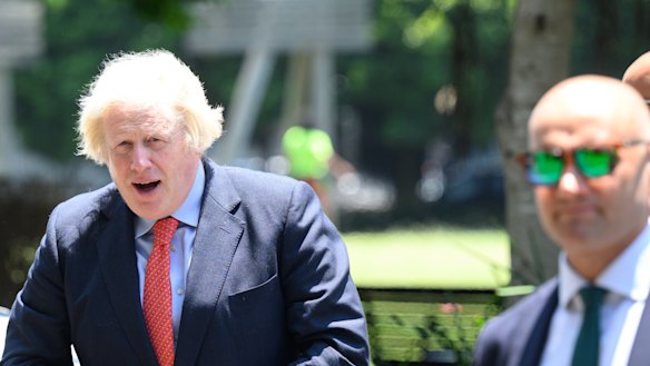 Former British prime minister Boris Johnson arrives to speak at the event in Sydney on Friday.