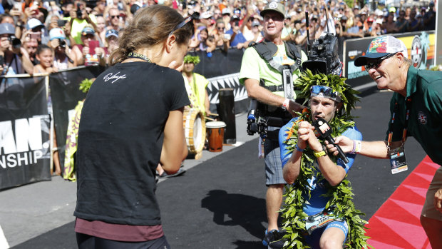 Lange proposed to his girlfriend after crossing the finish line.
