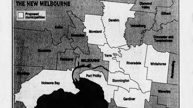 Melbourne's new "super-cities" as planned by the Local Government Board in 1994.