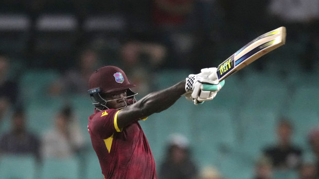 The West Indies’ Alzarri Joseph bats against Australia during their one day international cricket match in Sydney