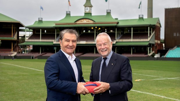 Staying put: Roosters chairman Nick Politis and Sydney Cricket and Sports Grounds chairman Tony Shepherd.