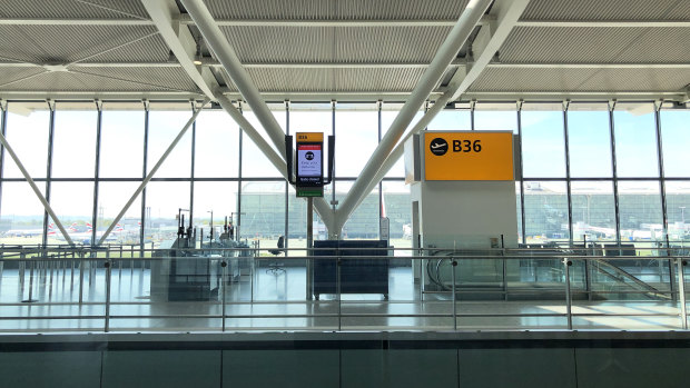 All quiet: A deserted departure lounge at  Heathrow Airport's Terminal 5.