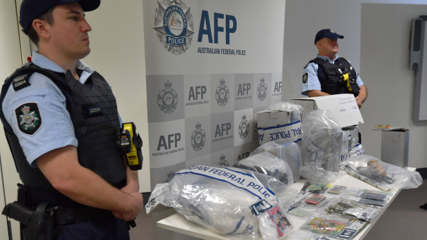 The Australian Federal Police display the drugs that were seized.