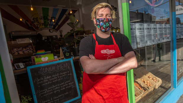 Luke Cornelissen, manager of Thornbury's Lentil As Anything restaurant is scared at the prospect of the chain folding. 